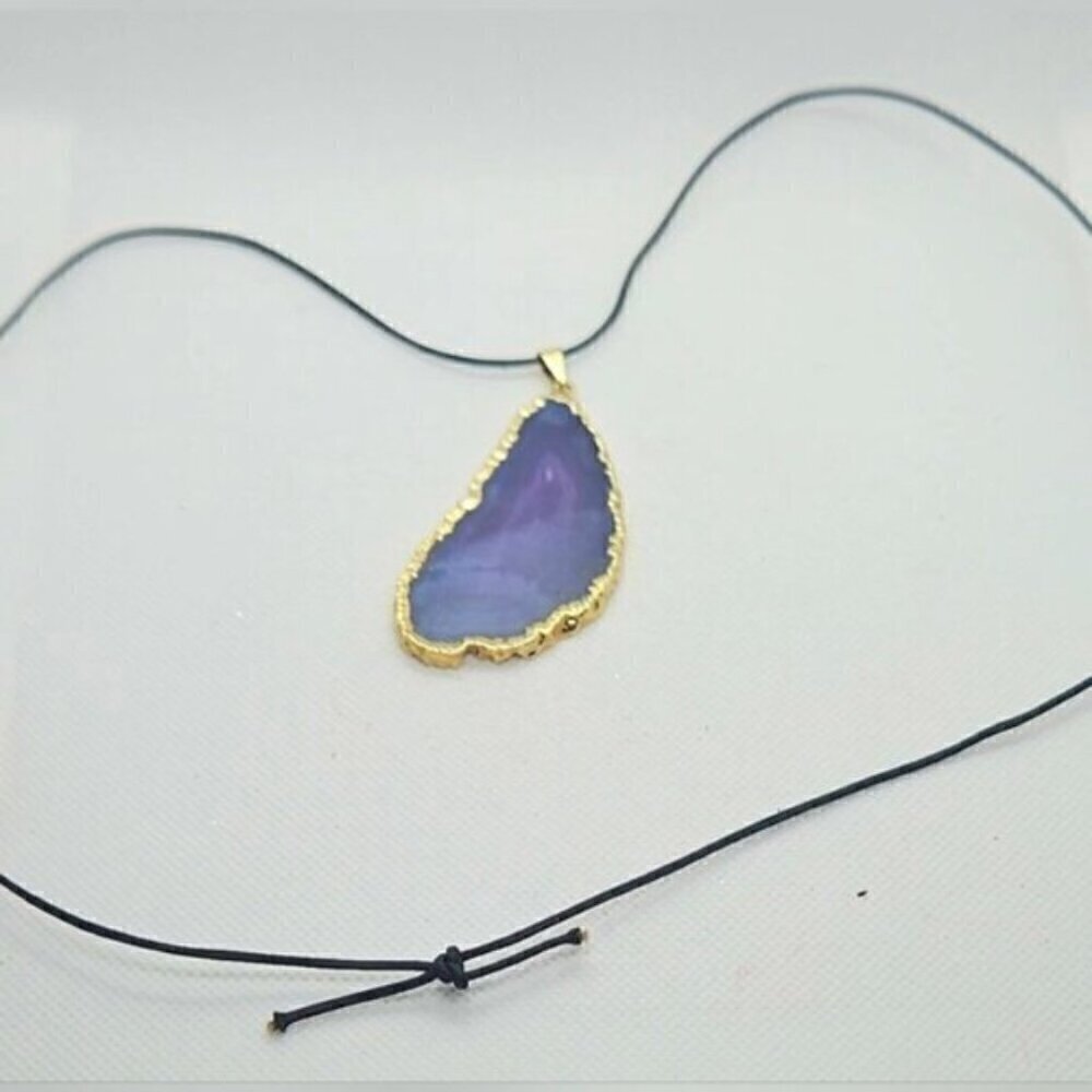 Druzy Purple Crystal Seal with Gold Necklace Seal with Gold Necklace